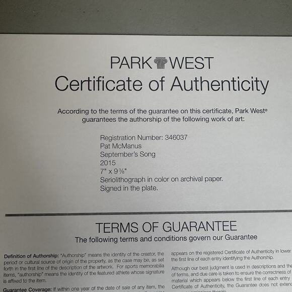 Pat McManus September's Song 2015 Seriolithograph Art COA Park West - Picture 7 of 7